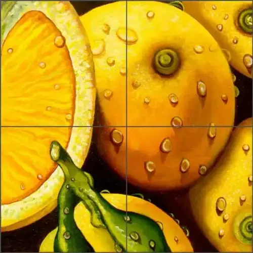 Dronehint Lemon Tile Backsplash Micheline Hadjis Fruit Art Ceramic Mural MHA044