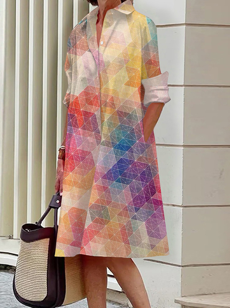 New Gorgeous Colors  Long Sleeve Pocket Shirt Dress