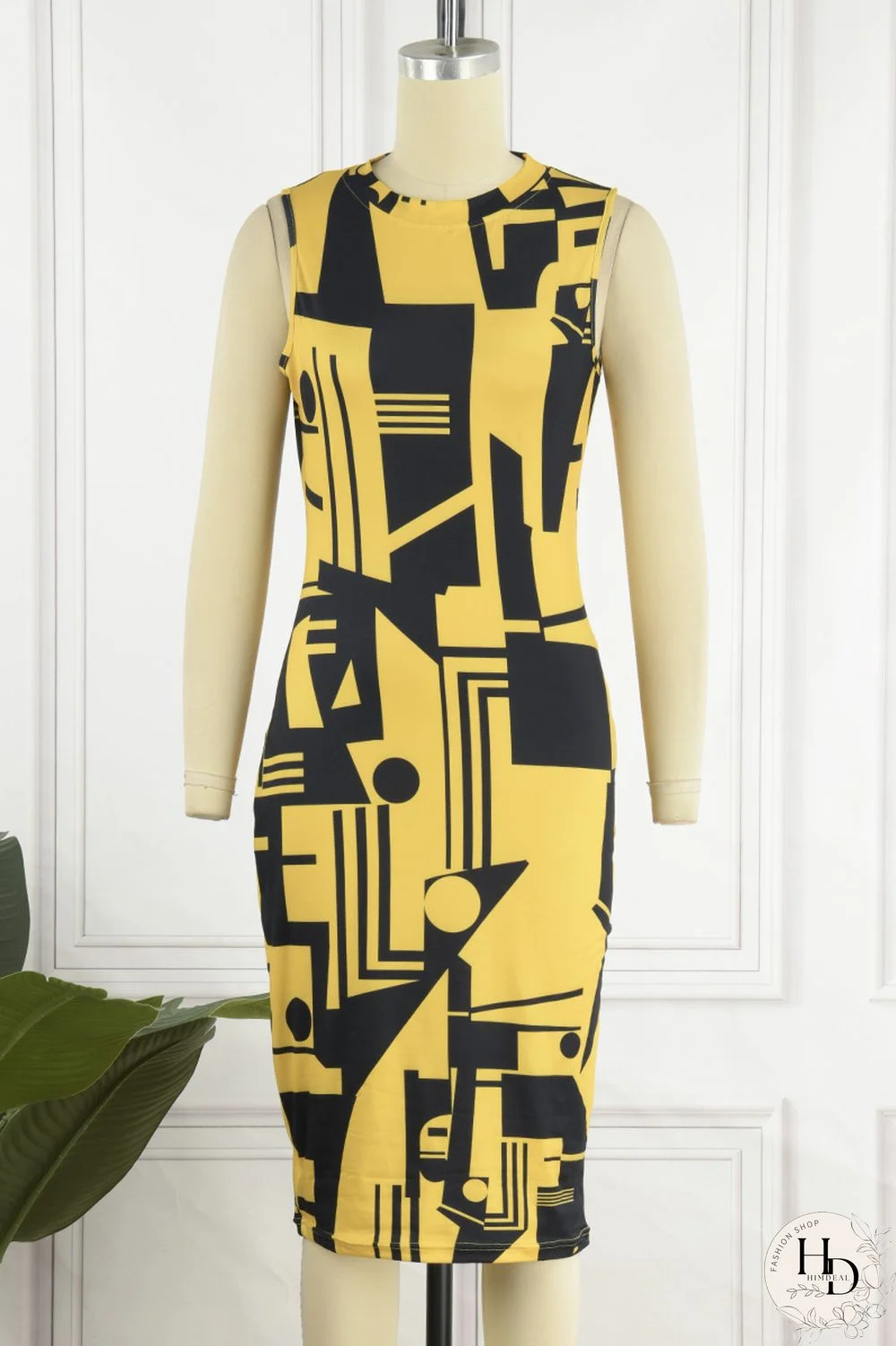 Yellow Casual Print Solid Basic O Neck Denim Dress Dresses