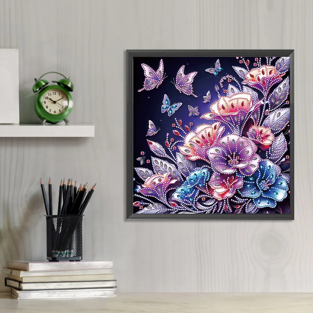Diamond Painting - Partial Special Shaped Drill - Rose Butterfly(Canvas|30*30cm)