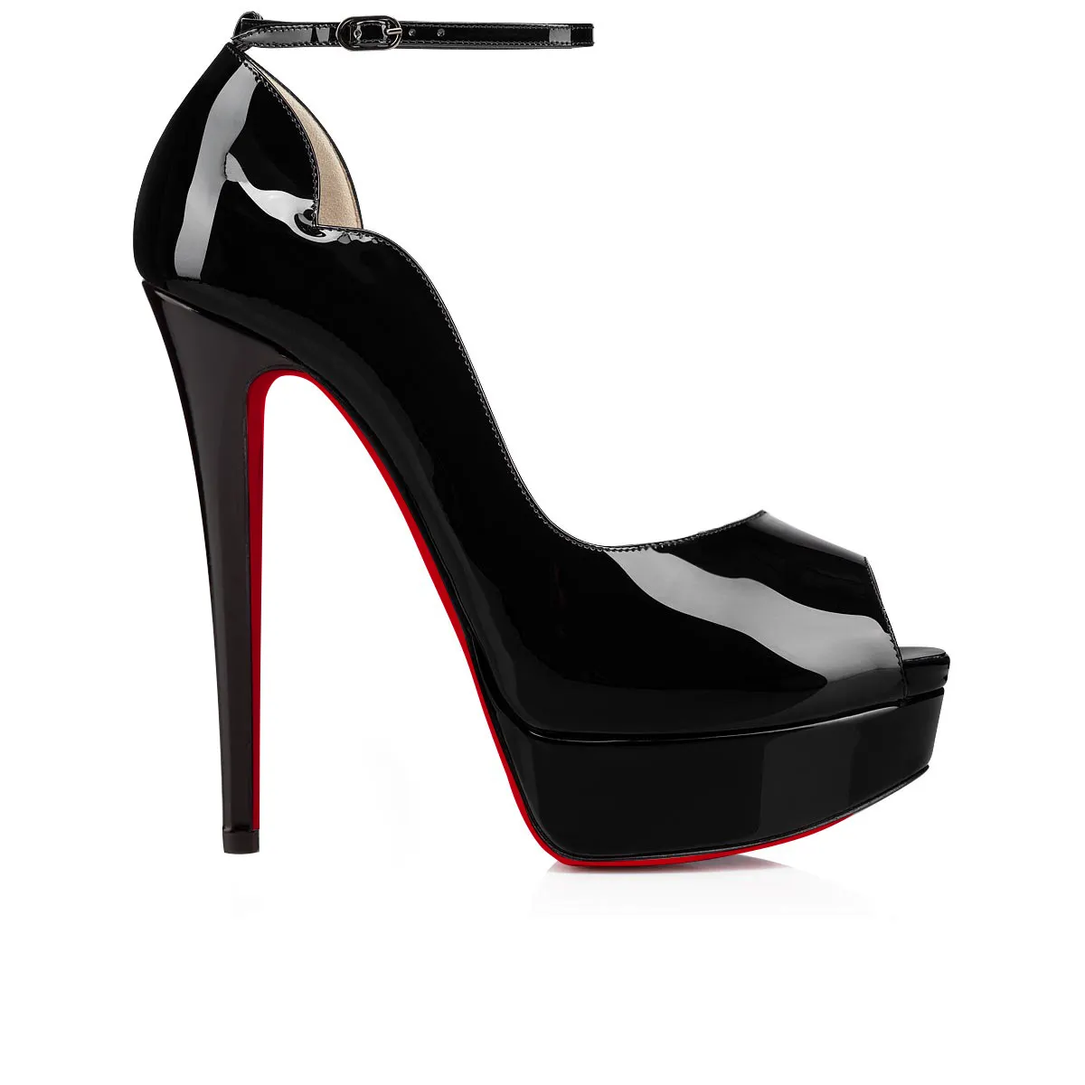 150mm Sky High Platform Ankle strap Pumps Black Patent-vocosishoes