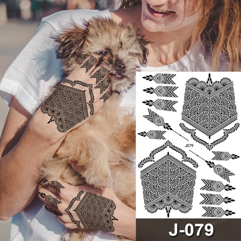 Sdrawing Temporary Tattoo Sticker Henna Mehndi Totem Flash Tatto Butterfly Flower Hand Fingers Body Art Arm Fake Tatoo Women