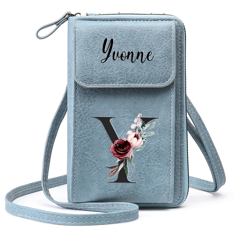 Personalized Women's Leather Wallet Custom Letter & Name Mobile Phone Wallet Zipper Crossbody Bag