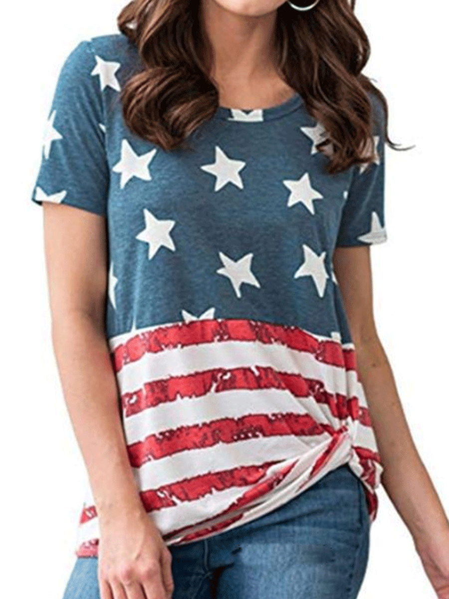 American Flag Star Stripes Knotted Top
