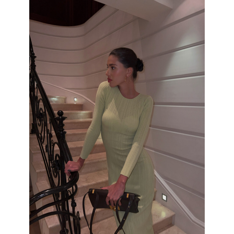 Ootddress Long Sleeve Slim Knit Maxi Dress For Women High Waist Casual Fashion Elegant Party Dress Skinny Summer Female Dress 2025