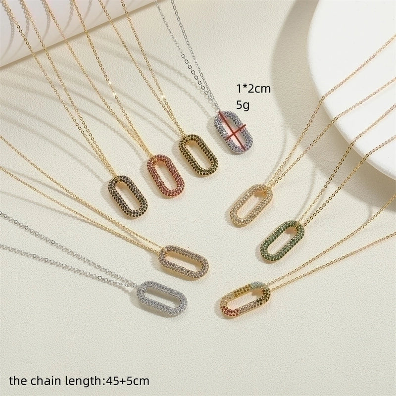 Copper 14K Gold Plated White Gold Plated Minimalist Geometric Solid Color Inlay Zircon Pendant Necklace