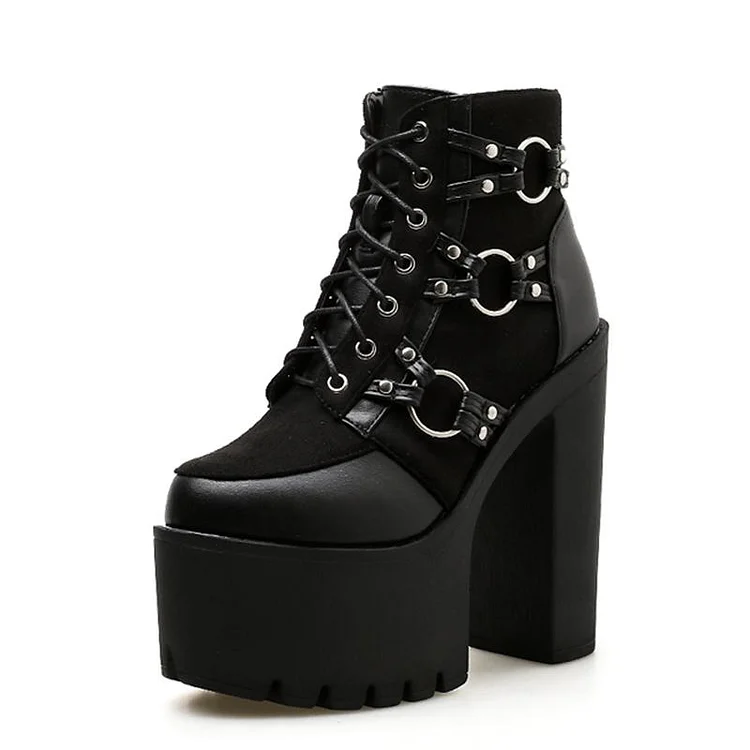 Lacing Round Toe Platform Boots