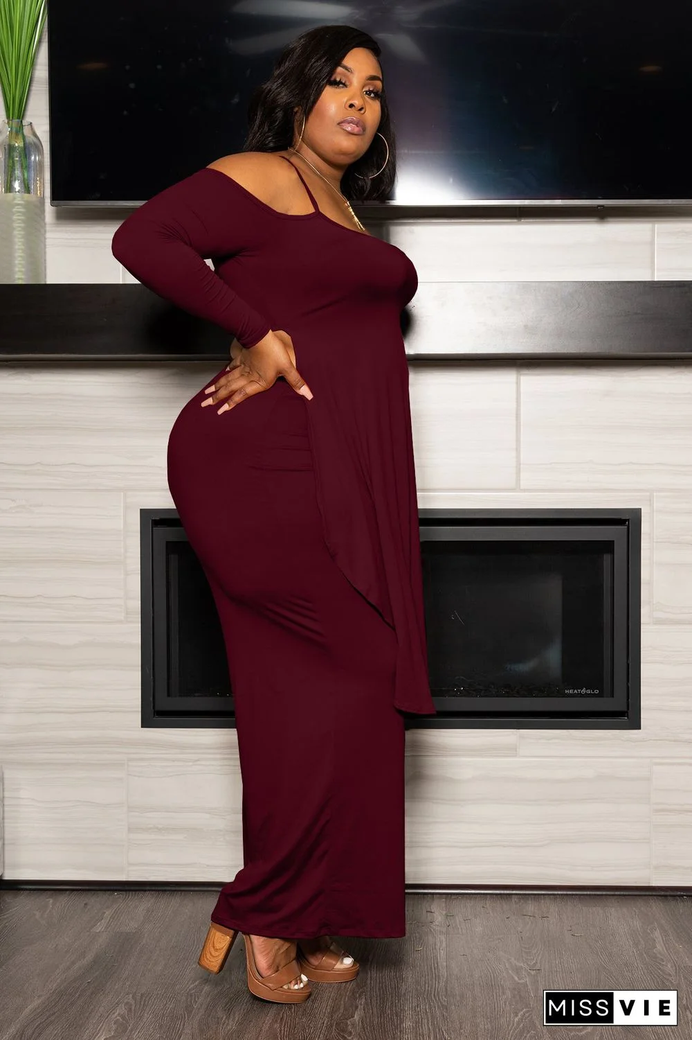 Plus Size Irregular Solid Casual Wide-leg Pants Suits