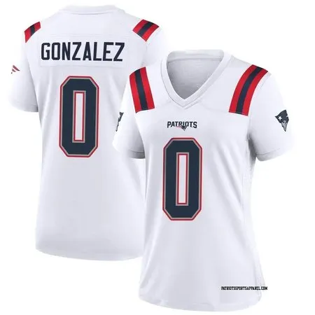 Women's New England Patriots #0 Christian Gonzalez  White Game Jersey