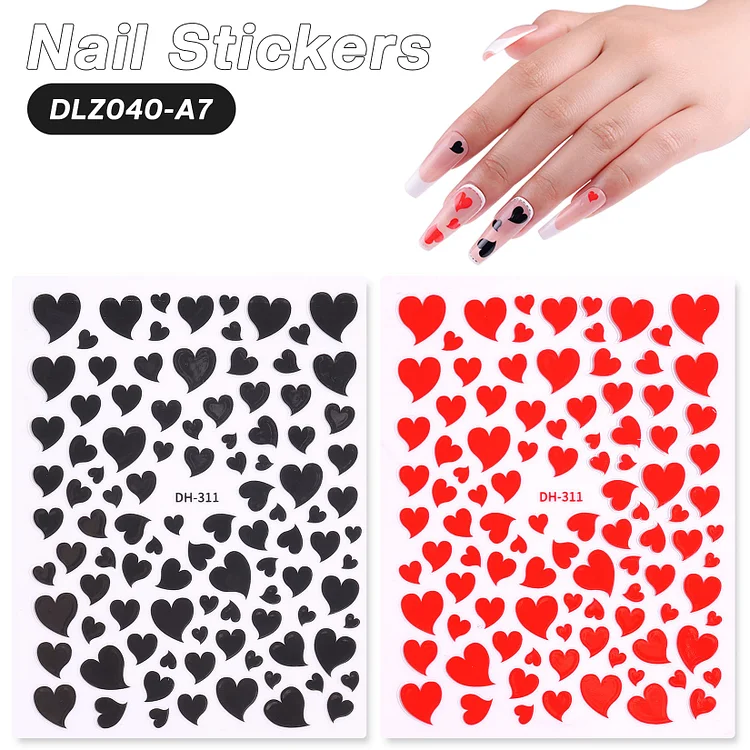 Black Heart & Red Heart Nail Stickers