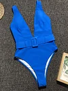 Belt Buckle Plain One Piece Swimsuit