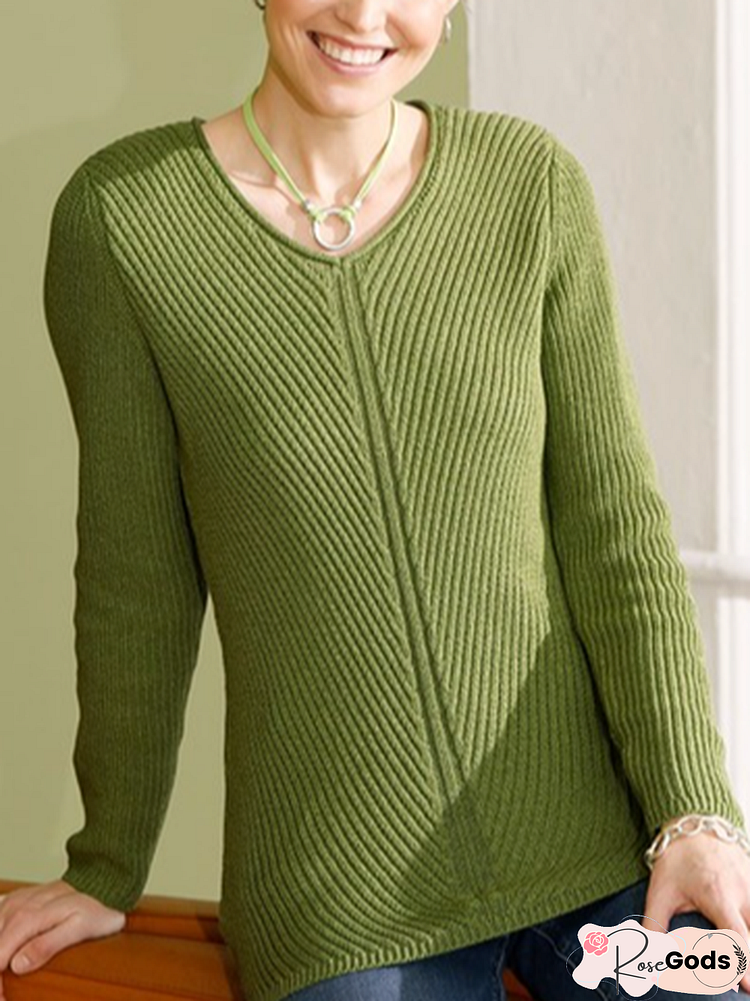 Loose Plain Casual Yarn/Wool Yarn Sweater