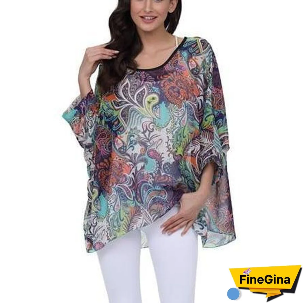 6XL Plus Size Women Chiffon Blouse Shirt Batwing Sleeve Tops Blouses