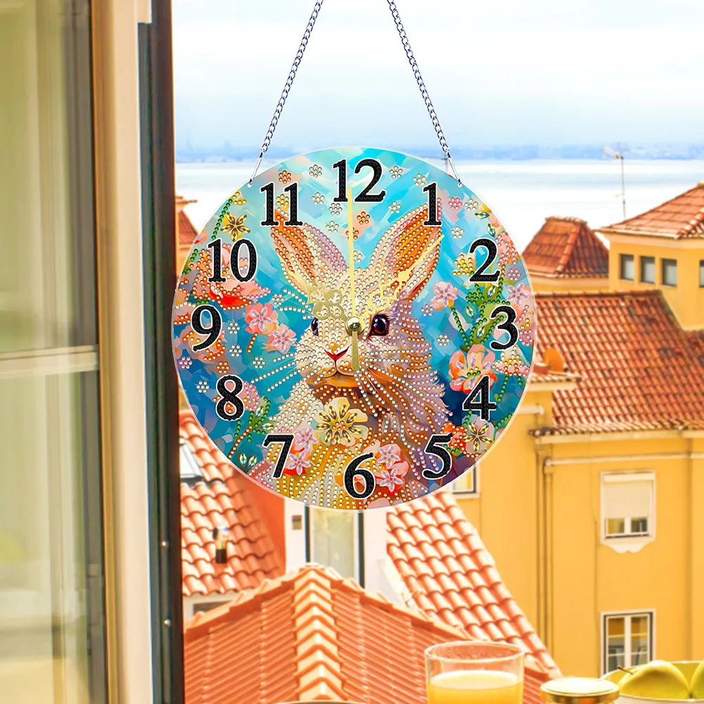 5D DIY Rabbit Acrylic Special Shape Diamond Painting Clock Art Craft for Home Decor