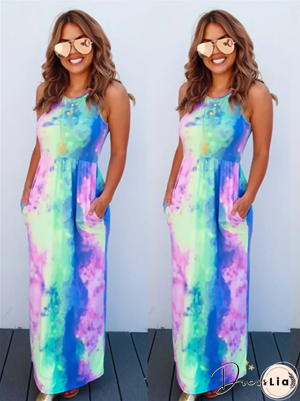 Ladies' Halter Sling Pocket Casual Print Dress