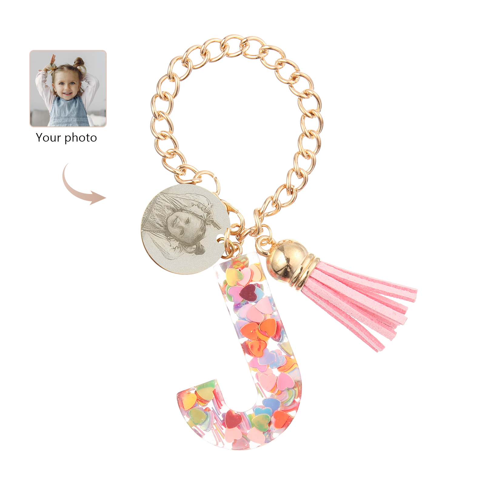 Personalised 26 Letters Pendant Custom 1 Photo Hanging Ornament Back-to-School Gift for Girls-Jessemade AU