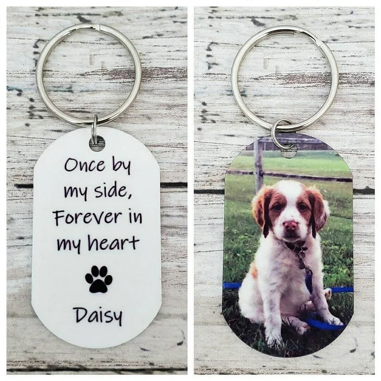 Personalized Photo Pet Loss Keychain Memorial Gift "Once By My Side Forever In My Heart"