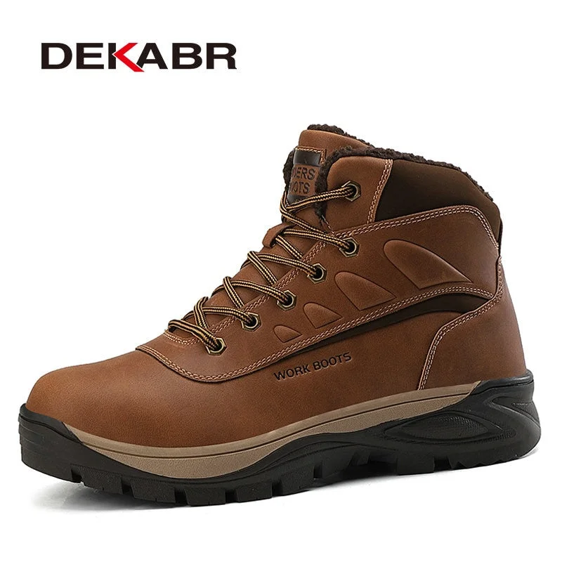 DEKABR Men High Quality Genuine Leather Boots Male Winter Casual Motorcycle Ankle Boots Men Lace-Up Boots Fashion Men Boots