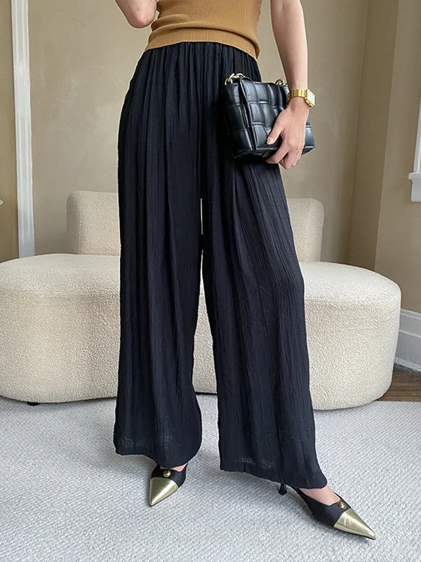 Pleated Pure Color Roomy Wide Leg Casual Pants Bottoms