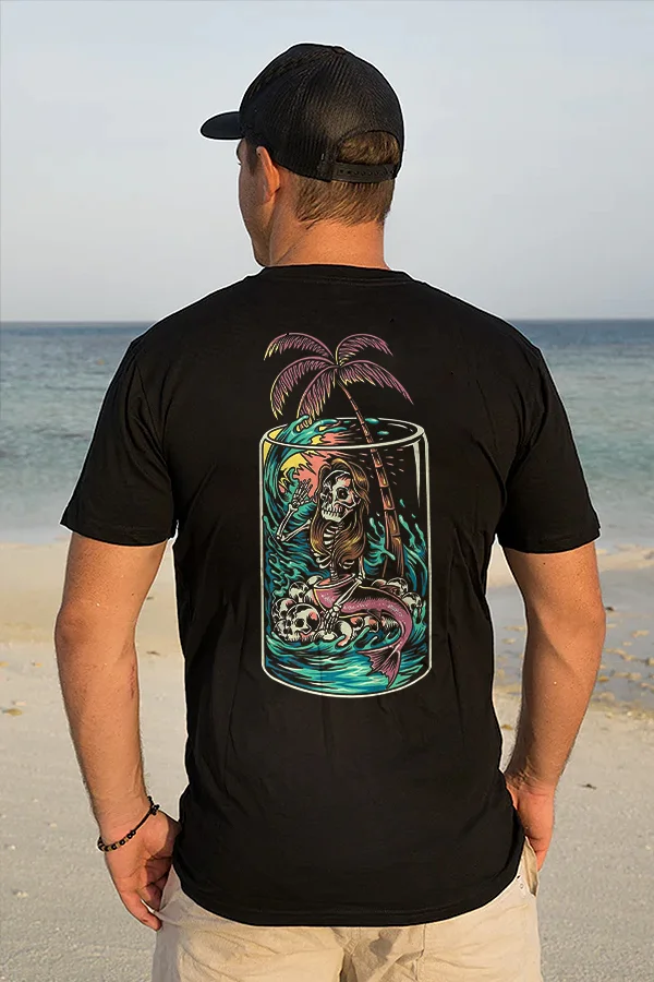 Skeleton Mermaid Printed Men's T-shirt