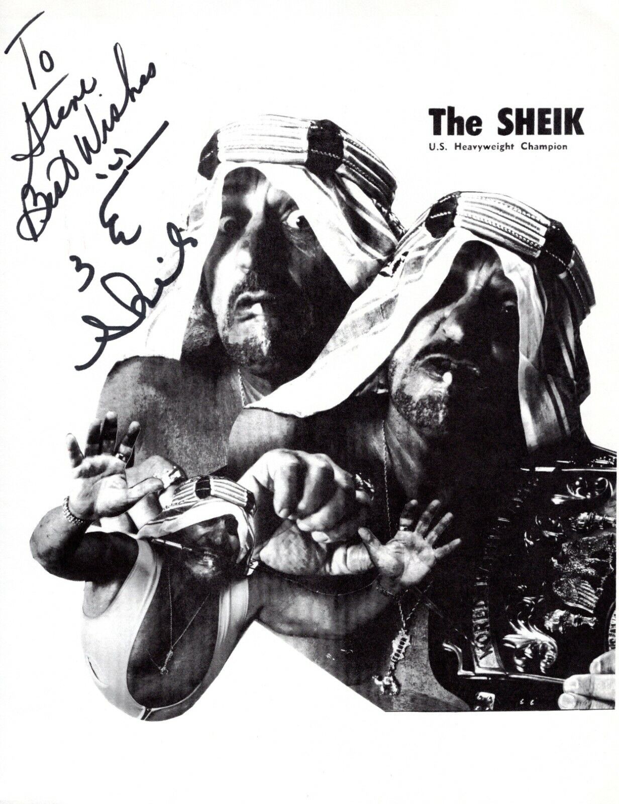 Original Sheik Edward Ed Farhat Pro Wrestler Hand Signed Autograph 8.5x11 Photo Poster painting