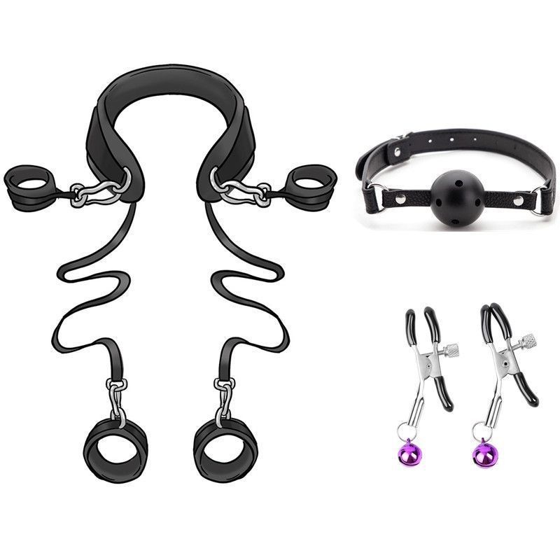 BDSM Bondage Kit Sex Enhancer with Mouth Gag & Nipple Clips 