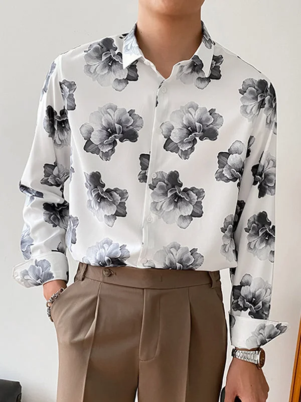 Aonga - Mens Floral Print Casual Long Sleeve Shirt J