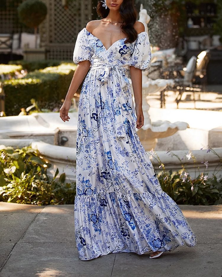 Casual One-shoulder Printed A-line Dress