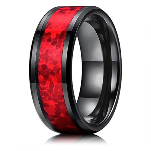 Women's Or Men's Inspired Red Opal Inlay Mens Black Tungsten Carbide Wedding Band Matching Rings,Silver Tone Wedding Bands Matching Ring Comfort Fit High Polished Tungsten Carbide With Mens And Womens For Width 4MM 6MM 8MM 10MM