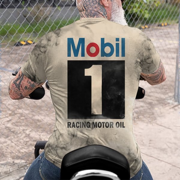 Mens Vintage mobil "1" Oil Print T-Shirt