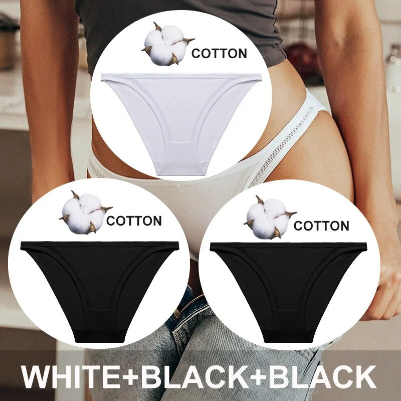 FINETOO 3PCS/Set Women Cotton Panties Sexy Lingerie Plus Size Underwear Low-Waist Briefs Female M-2XL Woman Hollow Out Pantys