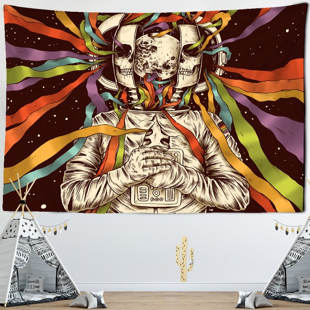 Nordic Style Skull Astronaut Tapestry Flowers Rainbow Moon Starry Sky Mandala Carpet Black Skull Witchcraft Wall Hanging Blanket