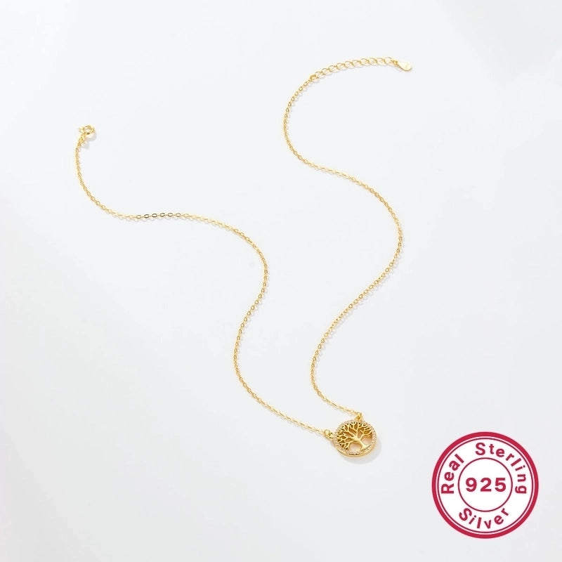 925 Sterling Silver Long-Lasting Plated Zircon Inlay Inlaid Zircon Tree Life Tree Pendant Necklace