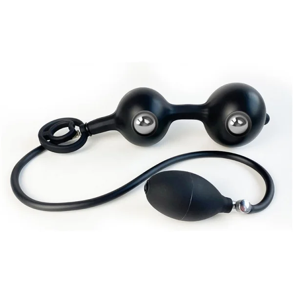 Inflatable liquid silicone anal plug with beads