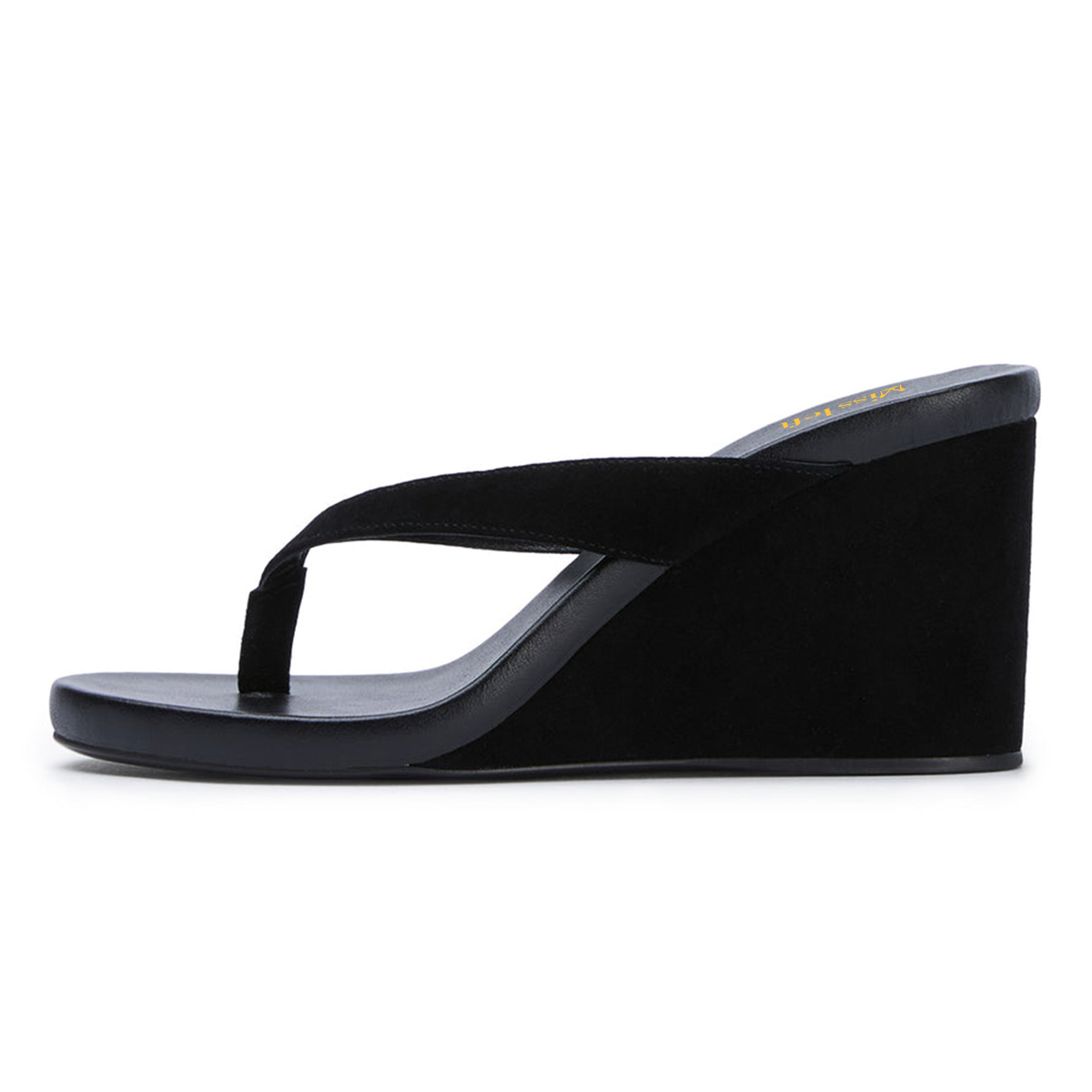 Black Vegan Suede Round Toe Wedge High Heel Slides for Women Nicepairs
