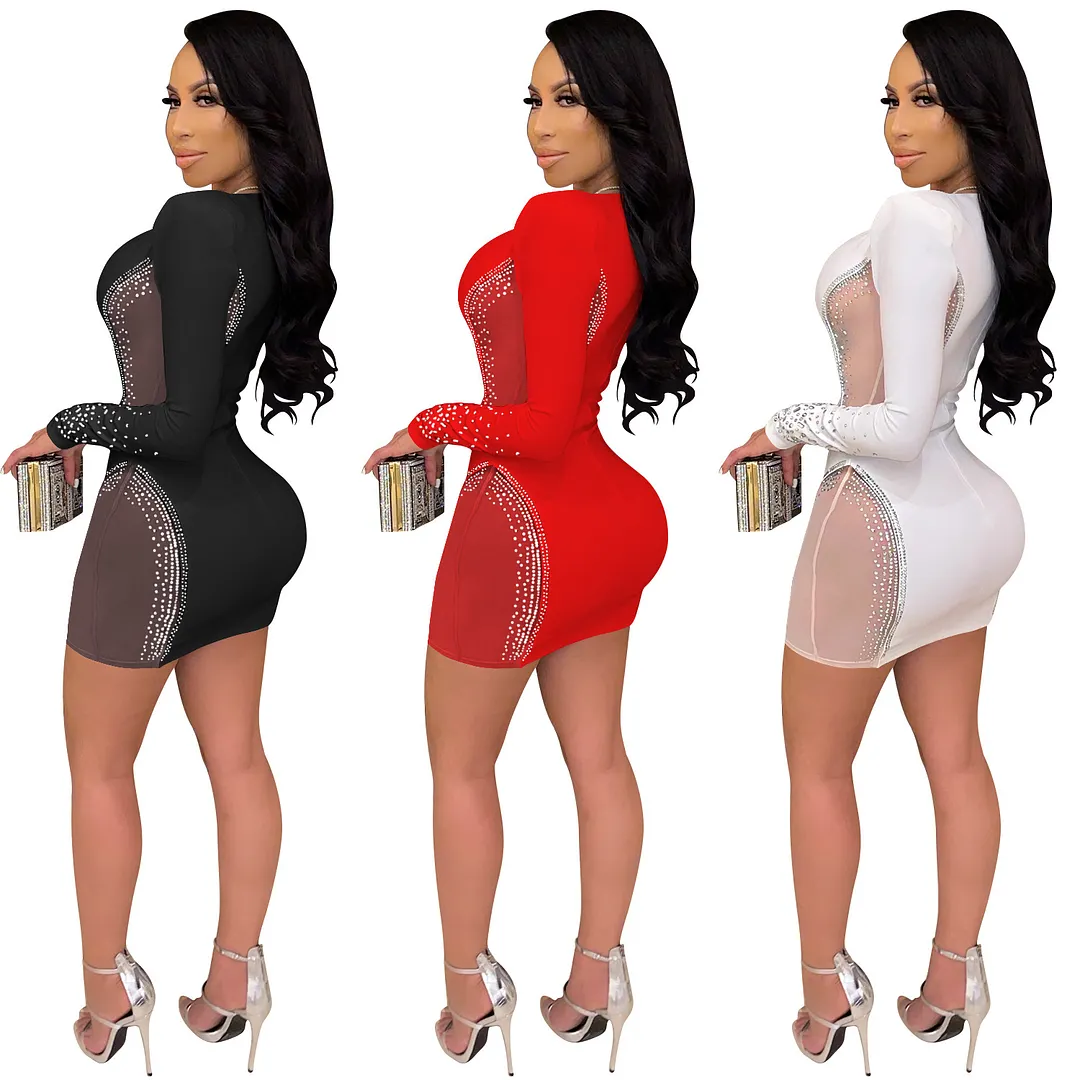 Churchf Churchf Fashion New Wish Sexy Deep V Nightclub Evening Dress Hot Drill Perspective Middle Skirt