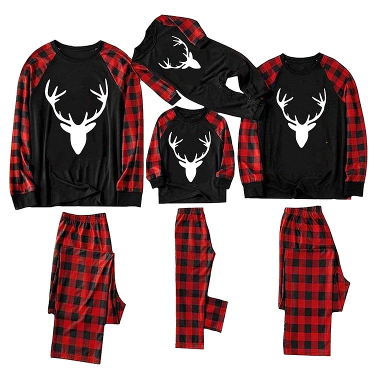 Christmas Plaid Antler Print Family Matching Pajamas Sets