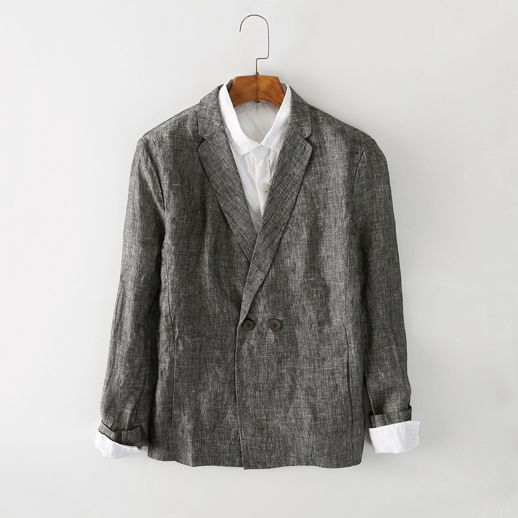 100% European Linen Men's Double Button Blazer REAL SILK LIFE