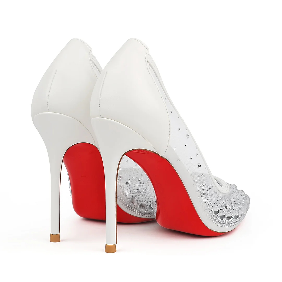 80mm/100mm Rhinestones Pointed Toe High Heels Red Bottom Party Stilettos High Heel-MERUMOTE