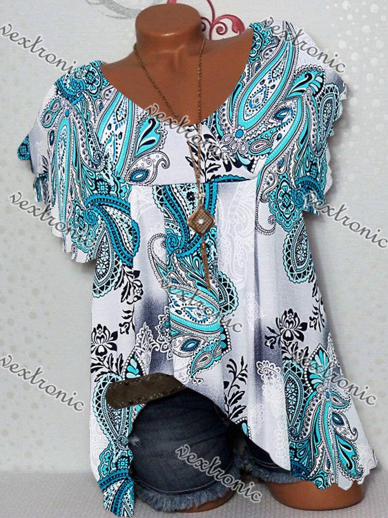 Women Long Sleeve V-neck Graphic Floral Printed Top
