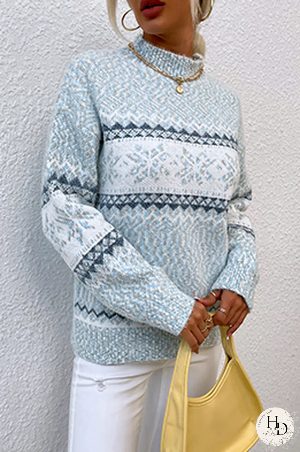 Casual Snowflakes Basic Half A Turtleneck Tops