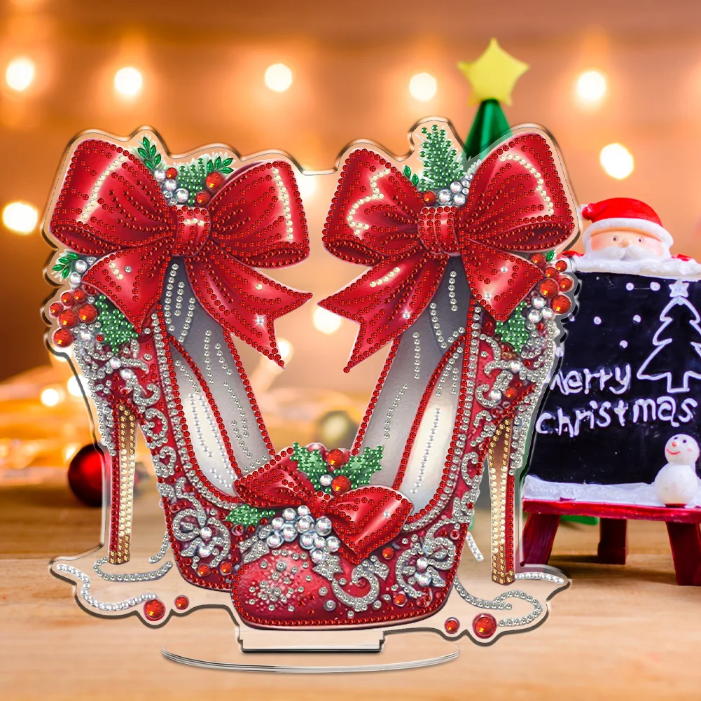 2D Flat Xmas High Heels DIY Acrylic Desktop Diamond Art Kits for Adults Beginner