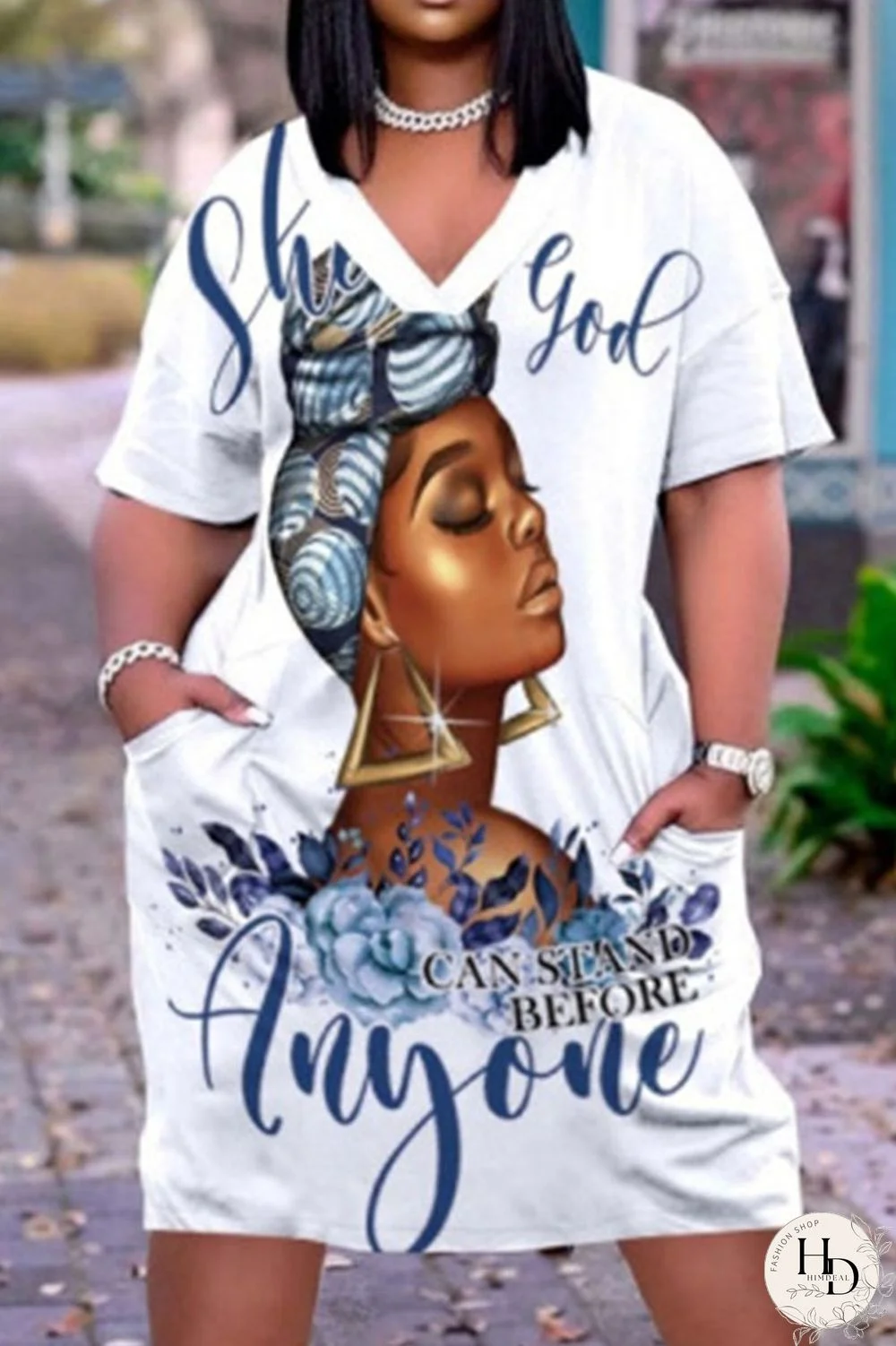 Black Casual Print Patchwork V Neck Straight Dresses