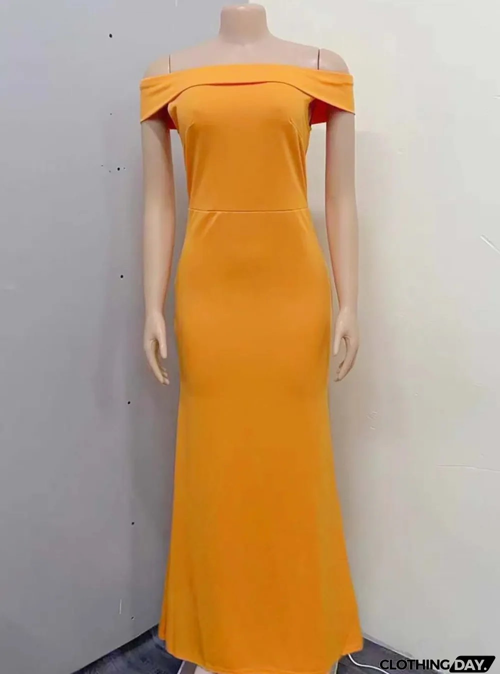 Fall Orange Off Shoulder Fishtail Long Evening Dress
