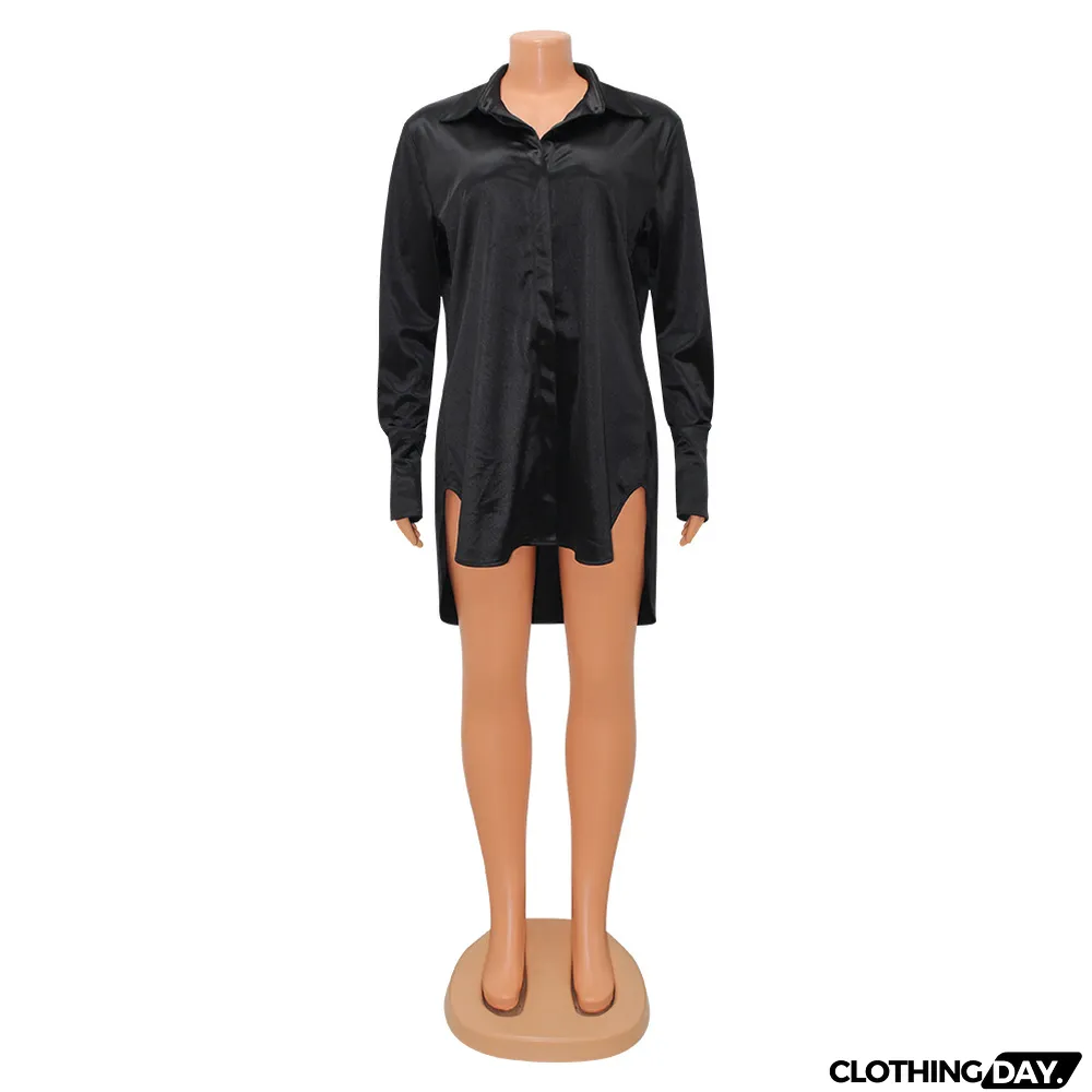 Summer Women Fashion Casual Long-Sleeved Irregular Long Shirt