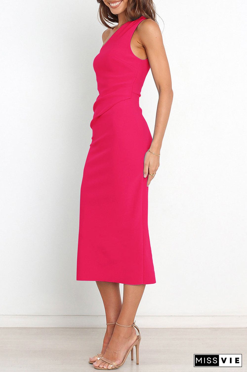 Sexy Simplicity Solid Fold Oblique Collar A Line Dresses