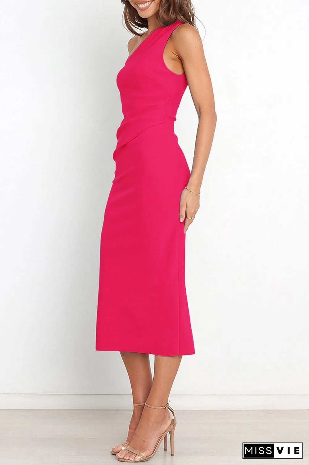 Sexy Simplicity Solid Fold Oblique Collar A Line Dresses