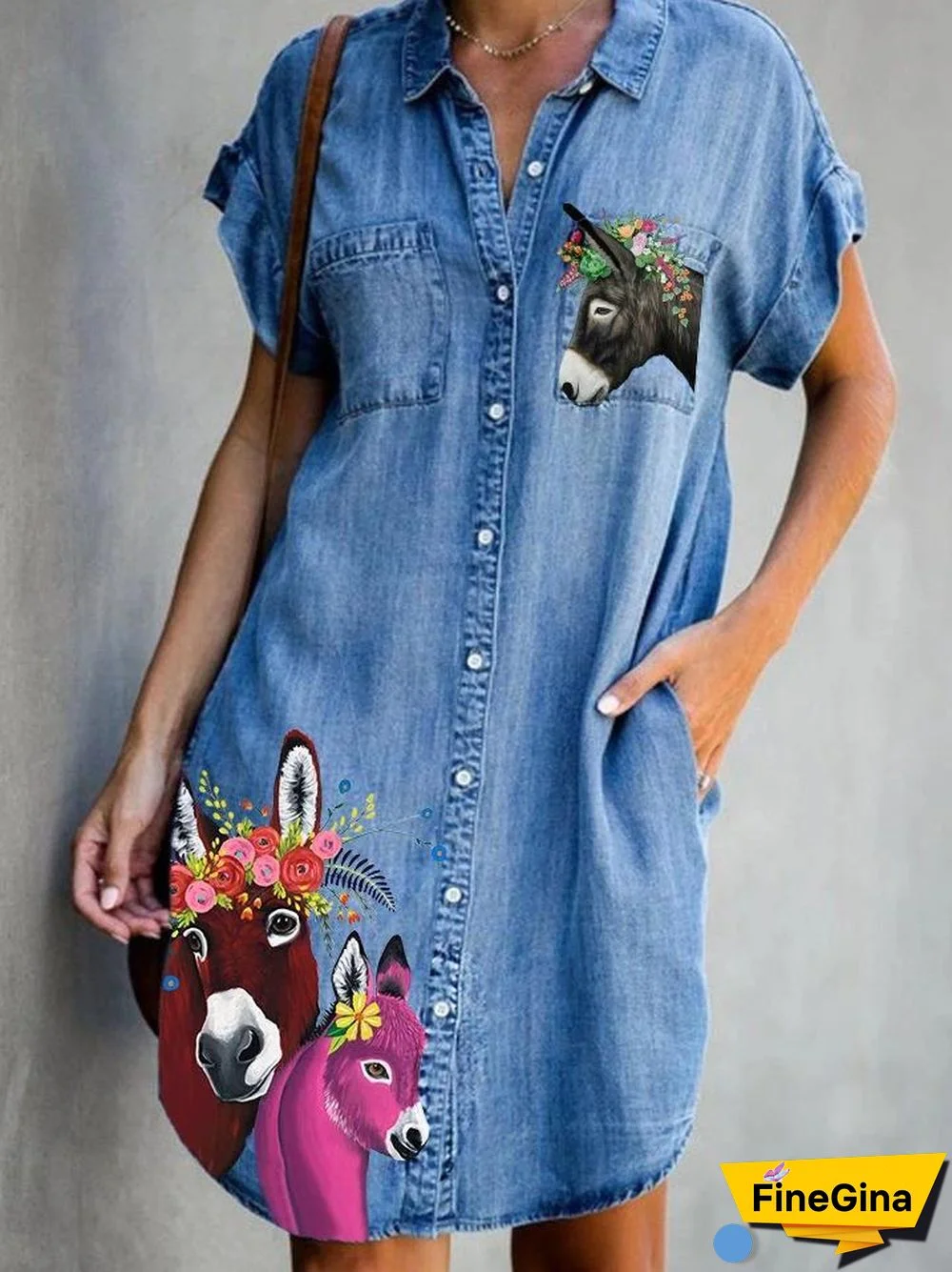 Women's V-neck Short Sleeve  Mini Dress