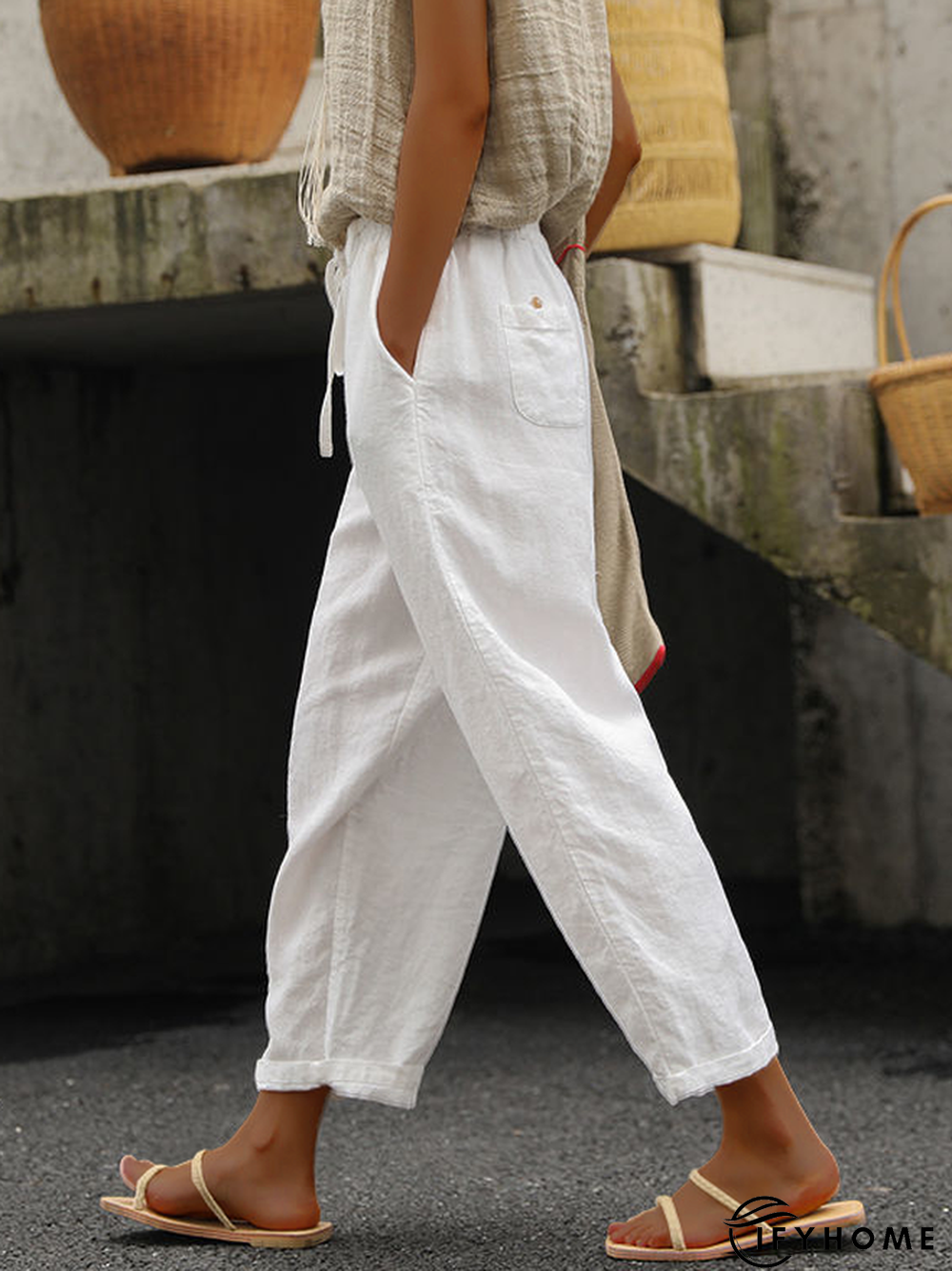 Women's Casual Plain Cotton Linen Loosen Pants | IFYHOME