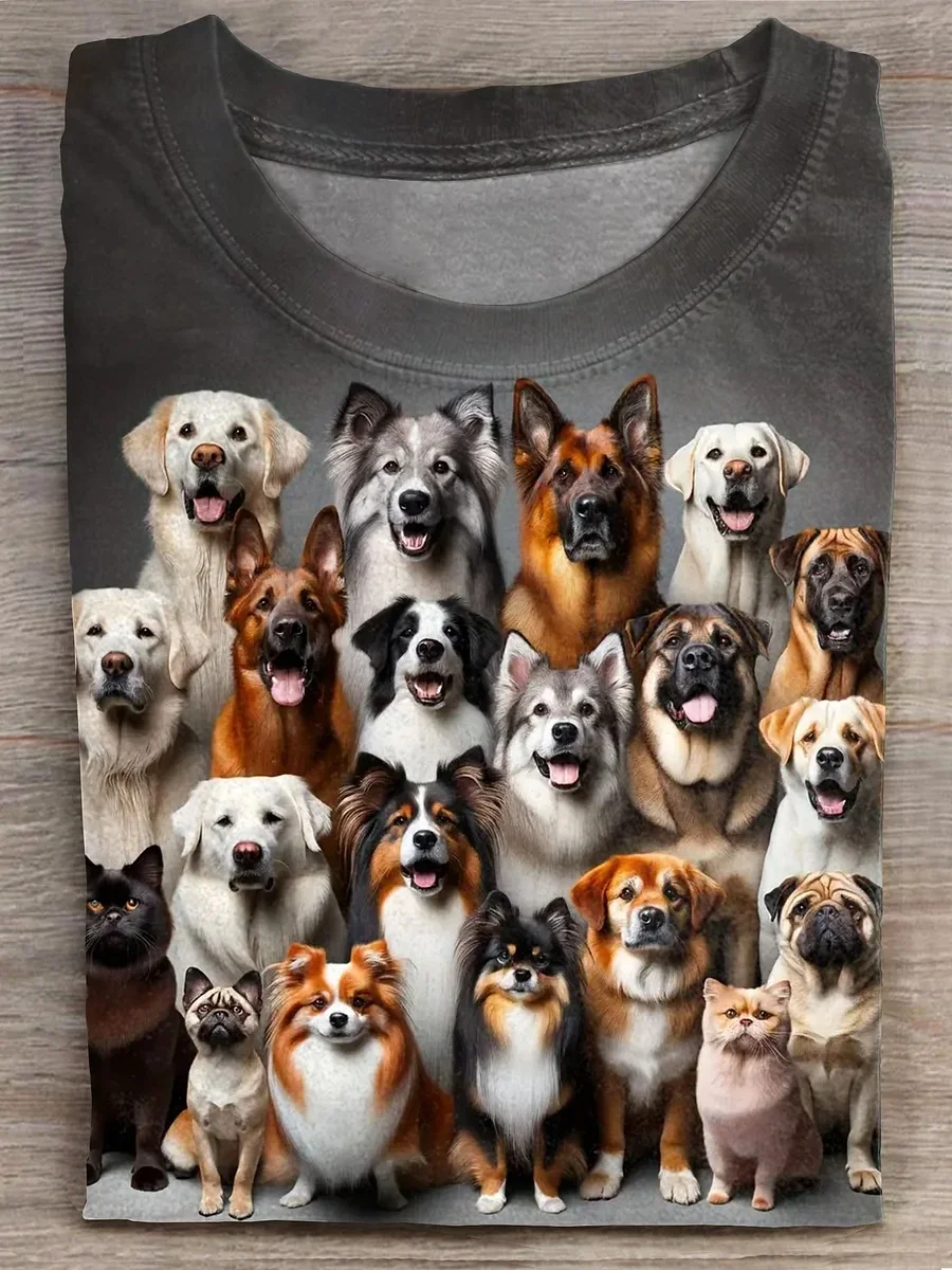 Eagerlys Dog Famliy Art Print Casaul Short Sleeve T-shirt Eagerlys